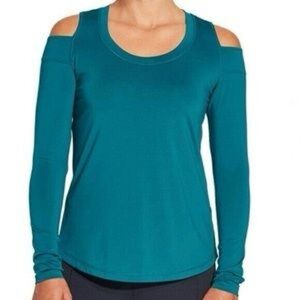 Callia Teal Cold Shoulder Long Sleeve Top Medium – Stretch Polyester Spandex